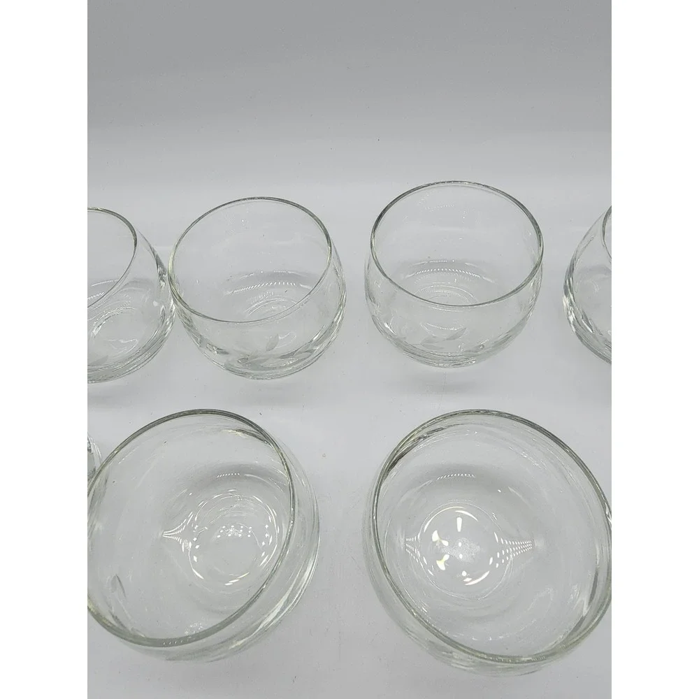 Vintage Etched Leaf Glass Juice Rocks Tumblers Set of 8 Clear Floral Barware